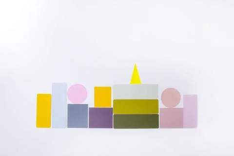 Abstract colorful architectural objects on the white background. Pastel colors Stock Photos