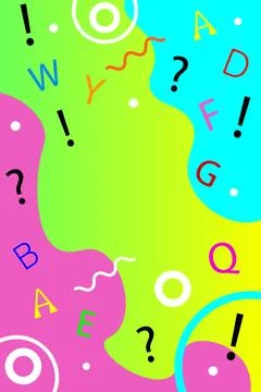 Abstract colorful background with circles, waves, signs and hand drawn alphab Stock Illustration