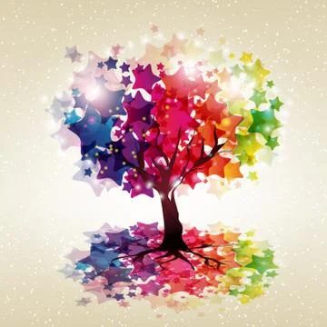 Abstract colorful background. tree with a crown made ??of stars. vector illus Stock Illustration