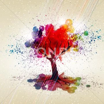 Abstract colorful background. tree with a crown made ??of stain. vector illus Stock Illustration