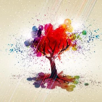 Abstract colorful background. tree with a crown made ??of stain. vector illus Stock Illustration