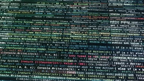 Abstract colorful blinking and changing lines of a programing code on a dark Stock-Footage 155238510