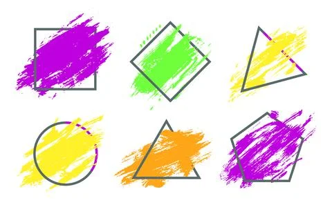 Abstract colorful brush strokes inside geometric shapes on a white background Stock Illustration
