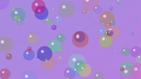 Abstract colorful bubbles floating on purple background, vibrant 4K digital.. Stock Illustration
