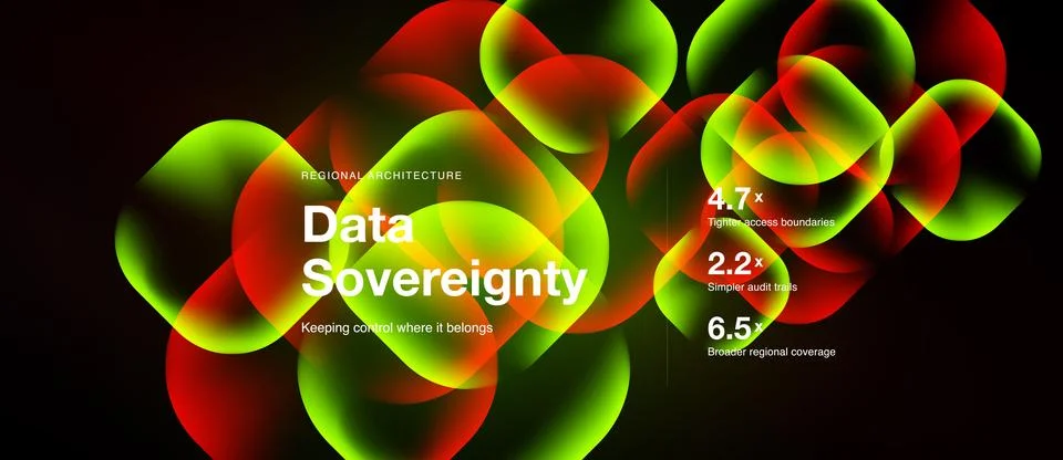 Abstract colorful bubbles overlaying data sovereignty concept. Numbers indica Illustration
