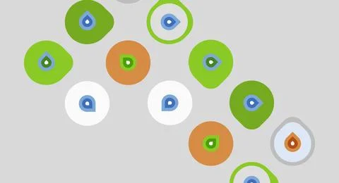 Abstract colorful circles, droplets inside. Light gray background, simple d.. Stock Illustration