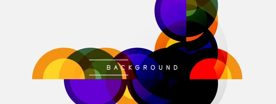Abstract colorful circles overlap, creating dynamic visual effect. Background Illustrazione stock