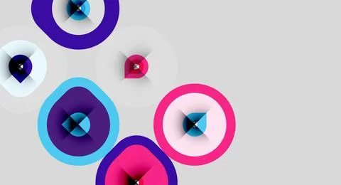 Abstract colorful circles overlap, creating dynamic visual effect. Soft gray Stock Illustration