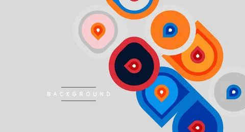 Abstract colorful circles overlap gray background. Shapes feature pinpoint Stock Illustration
