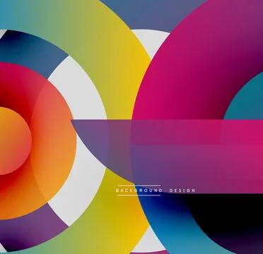 Abstract colorful circles, rectangles overlap creating dynamic visual effect. Illustrazione stock
