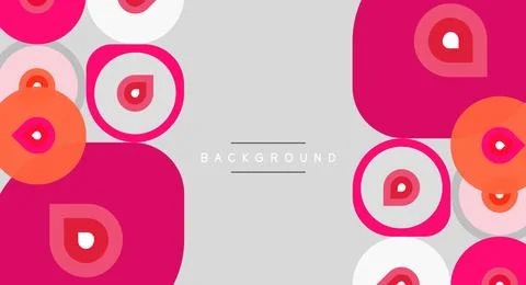 Abstract colorful circles, rounded squares form modern background. Gray cente Illustrazione stock