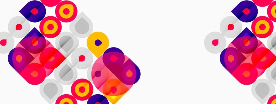 Abstract colorful circles, squares, rectangles. Geometric shapes repeat acros 스톡 일러스트