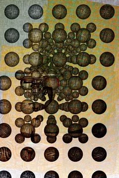 Abstract colorful collage composition with spheres and mesh Stock Photos
