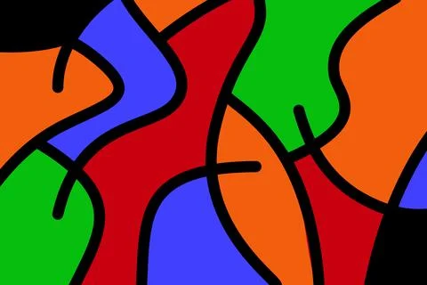 Abstract colorful composition with bold organic shapes and black outlines. Stock Illustration