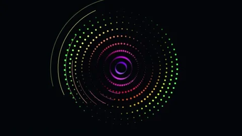 Abstract colorful concentric dotted circles rotating against dark background in Vídeo Stock 344583448