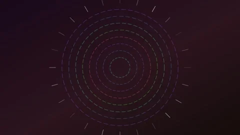 Abstract Colorful Dashed Circles on Dark Background with Radial Lines Moder.. Stock Footage 340501057