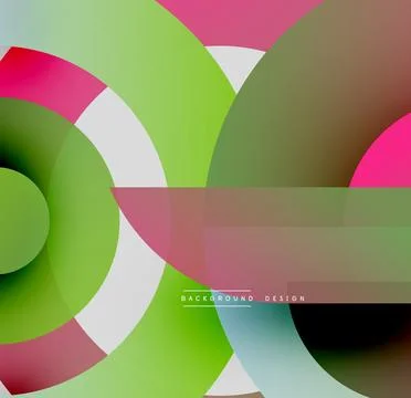 Abstract colorful design features overlapping circles, rectangles. Gradient Stock Illustration