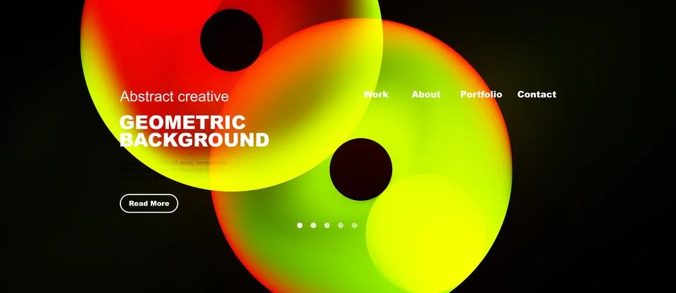 Abstract colorful design features overlapping circles, text elements, dark Stock Illustration