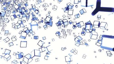 Abstract colorful diagonal flow of 3d cubes. Design. Flying geometric figures. Illustrazione stock
