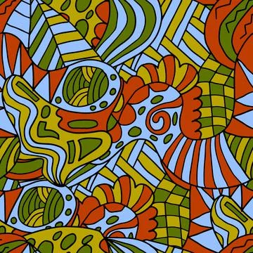 Abstract colorful doodle seamless pattern. Fantasy art background Stock Illustration