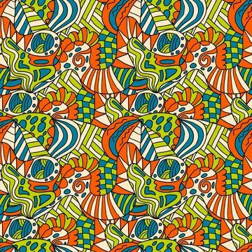 Abstract colorful doodle seamless pattern. Fantasy art background Stock Illustration