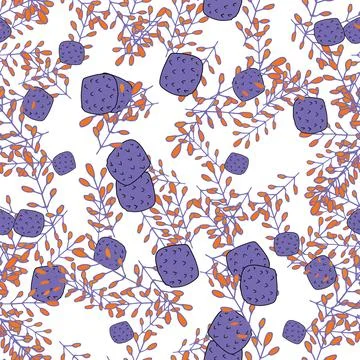 Abstract colorful doodle seamless pattern with leaves, plants, branches. Me.. Stock Illustration