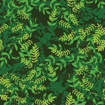 Abstract colorful doodle seamless pattern with leaves, plants, branches. Me.. Stock Illustration