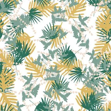 Abstract colorful doodle seamless pattern with leaves, plants, branches. Me.. Stock Illustration