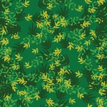 Abstract colorful doodle seamless pattern with leaves, plants, branches. Me.. Stock Illustration