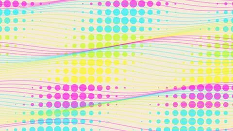 Abstract colorful dot pattern with wavy lines and circles Stock Illustration