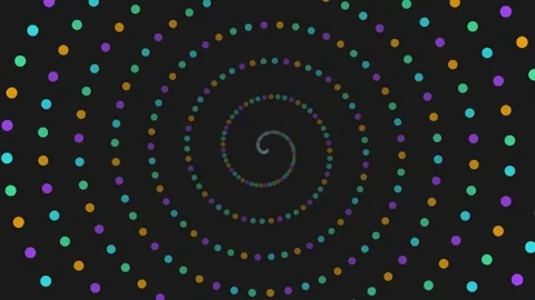 Abstract colorful dotted spiral patterns rotating against dark backgrounds for Stock Footage 345315659