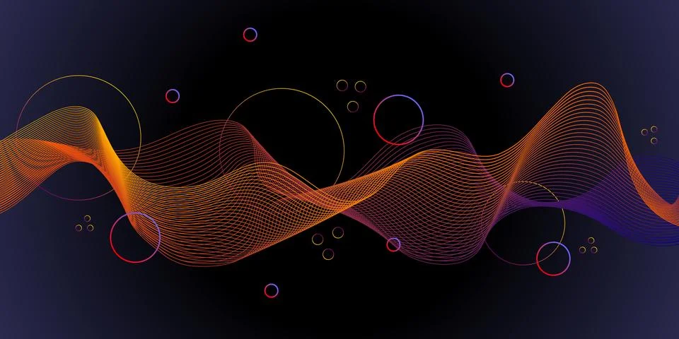 Abstract colorful dynamic wave background with geometric circles Illustrazione stock