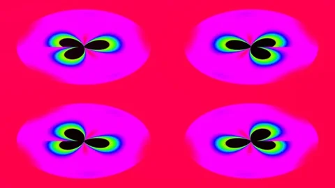 Abstract colorful energy patterns visualizing physics concepts on purple ba.. Stockbeeldmateriaal 336532175