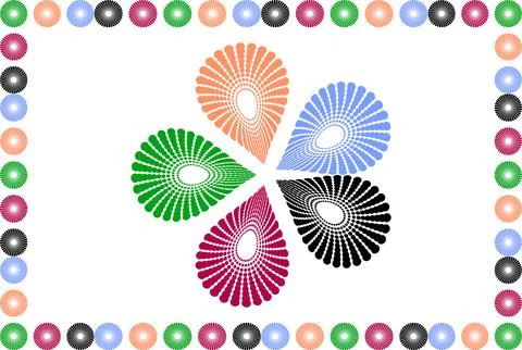 Abstract Colorful Floral Dot Pattern With Five Teardrop Petals and Decorati.. Stock Illustration