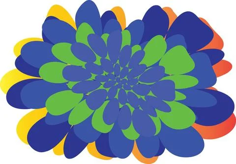 Abstract colorful flower made of overlapping petals in blue green yellow an.. Stock Illustration