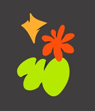 Abstract Colorful Flower Vector, Modern Botanical Shapes, Bright Floral Stock Illustration