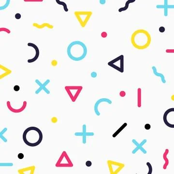 Abstract colorful geometric border pattern circle, dot, triangle line, cross Stock Illustration