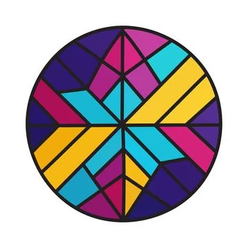 Abstract Colorful Geometric Circular Pattern with Bold Black Outlines on Wh.. Stock Illustration