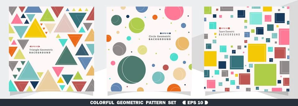 Abstract of colorful geometric pattern bundle set background. Stock Illustration