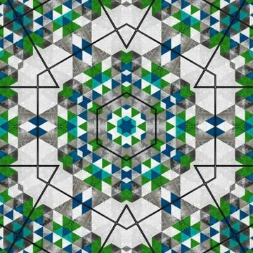 Abstract colorful geometric seamless pattern symmetric kaleidoscope fashion,  Stock Illustration