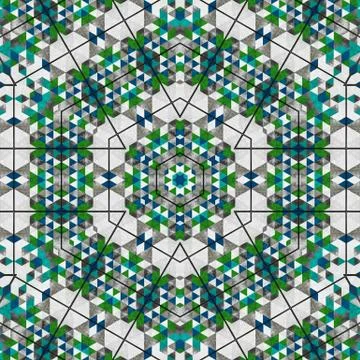 Abstract colorful geometric seamless pattern symmetric kaleidoscope fashion,  Stock Illustration