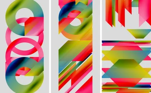 Abstract colorful geometric shapes. Interlocking rings, layered lines, vibrant Stock Illustration