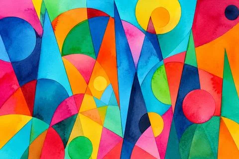 Abstract Colorful Geometric Watercolor Background with Vibrant Shapes 库存插图