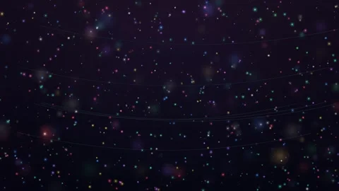 Abstract colorful glowing particles floating in dark space with flowing wave Video stock 345429998