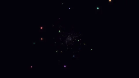 Abstract colorful glowing particles flying forward in dark space Stock Footage 336353294