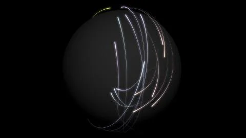 Abstract colorful glowing rays of light enveloping the sphere on black 스톡 일러스트