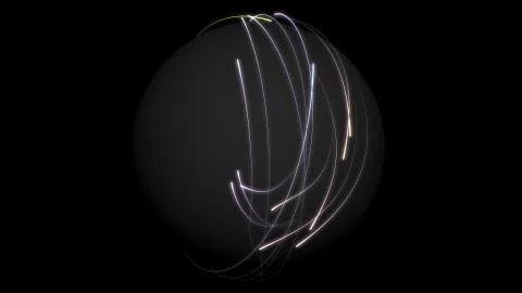 Abstract colorful glowing rays of light enveloping the sphere on black Illustrazione stock
