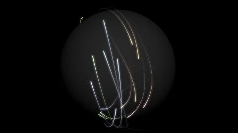 Abstract colorful glowing rays of light enveloping the sphere on black Illustrazione stock