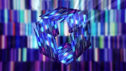 Abstract colorful glowing rectangular block with the moving sides and glowing Stock Footage 168646983