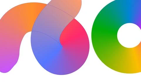 Abstract Colorful Gradient Circles and Overlapping Ribbon Shapes on White B.. Stock Illustration